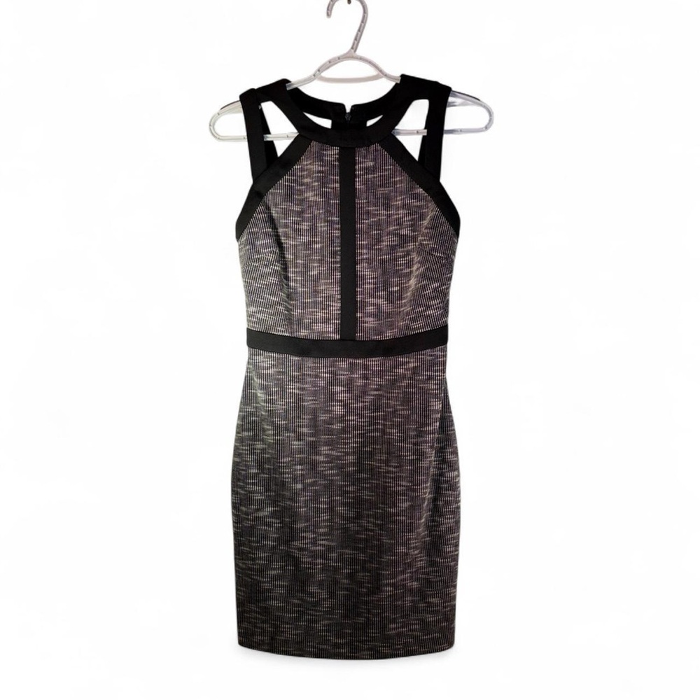 Guess Black and Gray Textured Cutout Sheath Dress